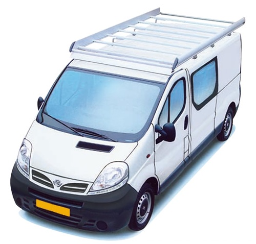 Dachgepäckträger aus Aluminium für Nissan Primastar, Bj. 2003-2015, Radstand 3098mm, Normaldach, L1/H1, mit Heckklappe