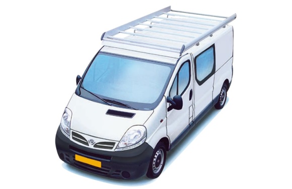Dachgepäckträger aus Aluminium für Nissan Primastar, Bj. 2003-2015, Radstand 3098mm, Normaldach, L1/H1, mit Heckklappe